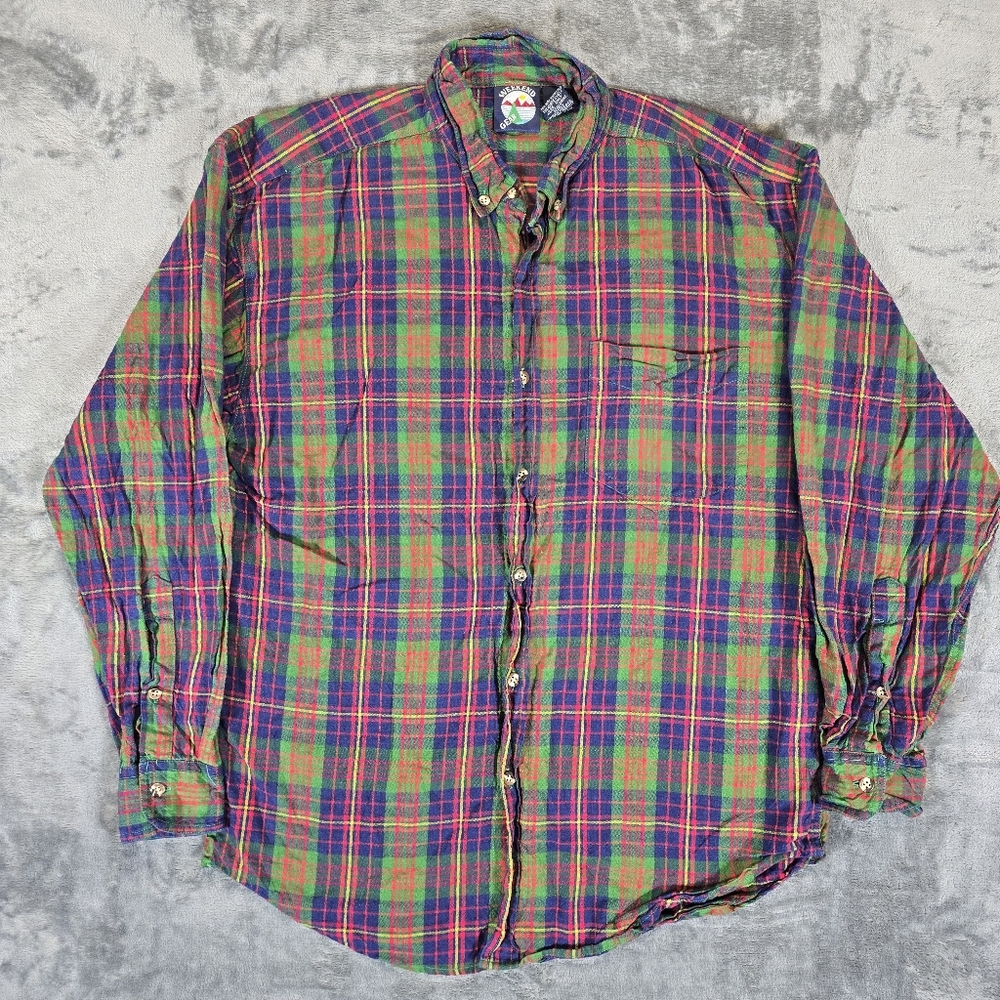 Vintage Weekend Gear Multicolor Plaid Button Down Shirt Men's Size Medium